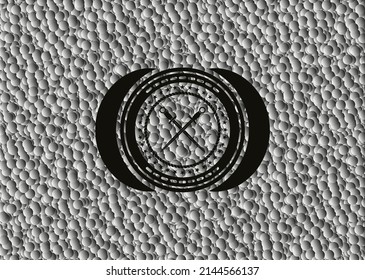 icono de espadas cruzadas dentro del emblema oscuro con fondo de burbujas. Retro. Ilustración vectorial. Detallado. 