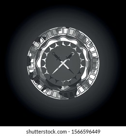 crossed swords icon inside grey camo texture
