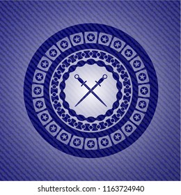 crossed swords icon inside jean background