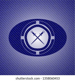 crossed swords icon inside jean background