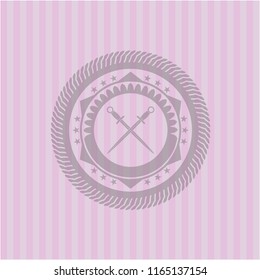 crossed swords icon inside pink icon or emblem