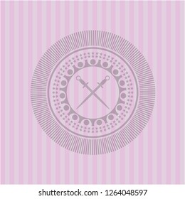 crossed swords icon inside pink icon or emblem