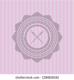 crossed swords icon inside pink icon or emblem