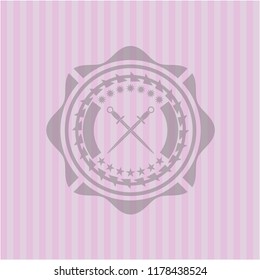 crossed swords icon inside realistic pink emblem