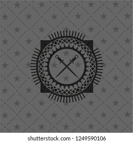 crossed swords icon inside realistic black emblem
