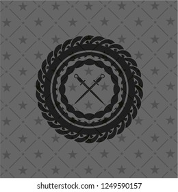 crossed swords icon inside realistic dark emblem