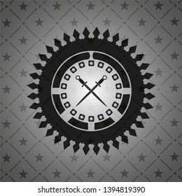 crossed swords icon inside realistic black emblem