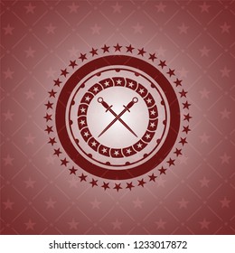 crossed swords icon inside red icon or emblem
