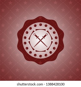 crossed swords icon inside red icon or emblem