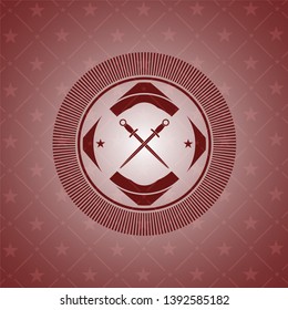 crossed swords icon inside red icon or emblem