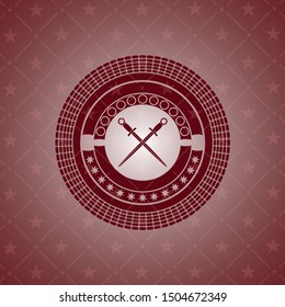 crossed swords icon inside red icon or emblem