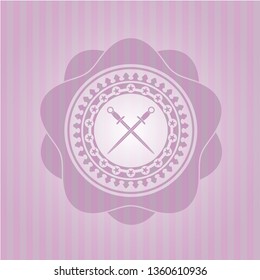 crossed swords icon inside retro style pink emblem