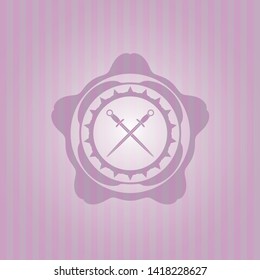 crossed swords icon inside retro style pink emblem