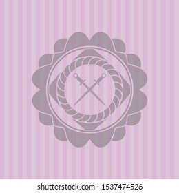 crossed swords icon inside retro style pink emblem