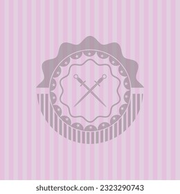 icono de espadas cruzadas dentro del emblema rosa retro. Diseño conceptual. 