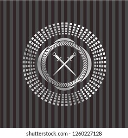 crossed swords icon inside silver shiny emblem