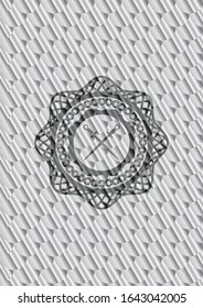 icono de espadas cruzadas dentro de la placa de plata. Patrón de escalas. Ilustración vectorial. Detallado.