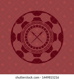 crossed swords icon inside vintage red emblem