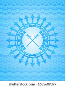 icono de espadas cruzadas dentro de la insignia de la ola de agua.