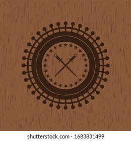 icône épées croisées à l'intérieur de panneaux en bois