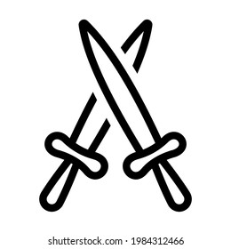 Symbol für überkreuzte Schwerter, einzelne Vektorgrafik. Hochwertiges, schwarzes Vektorsymbol