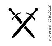 Crossed swords icon. Medieval and antique sharp weapons in heraldic military symbol of defensive vector crossing
