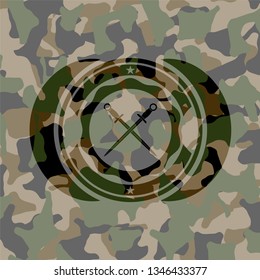 crossed swords icon on camo pattern