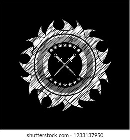 crossed swords icon on chalkboard