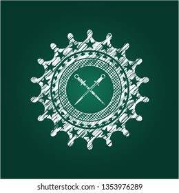 crossed swords icon on chalkboard
