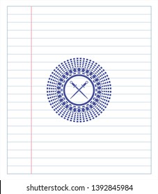 crossed swords icon pen effect. Blue ink. Vector Illustration. Detailed.