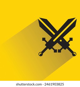 crossed swords icon with shadow on yellow background