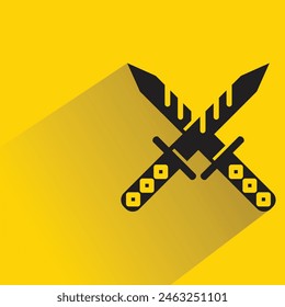 crossed swords icon with shadow on yellow background