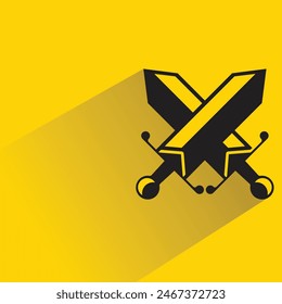 crossed swords icon with shadow on yellow background