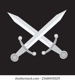 Crossed swords icon. silver. Front side view. Vector simple flat graphic illustration. Isolated object on a black background. Isolate