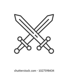 Crossed swords line icon.