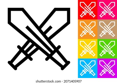 Crossed Swords. Line Icon With Different Color Background.