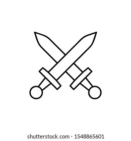 Crossed swords line icon. linear style sign for mobile concept and web design. Medieval sword outline vector icon. Symbol, logo illustration. Vector graphics