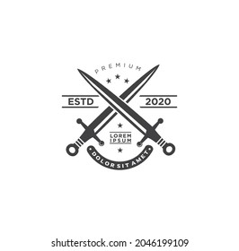 Crossed Swords Logo design Vector Emblem Badge template vintage black silhouette Illustration.