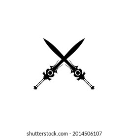 Icono del logotipo de espadas cruzadas. Crestas de espadas. Diseño herálgico vectorial.