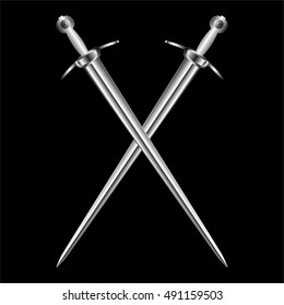 Crossed swords on a black background.