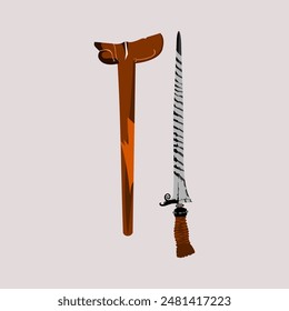 Crossed swords and saber in cartoon style. Vector illustration.