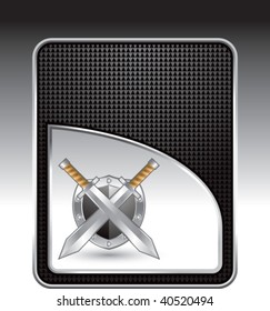 crossed swords and shield on black checkered background