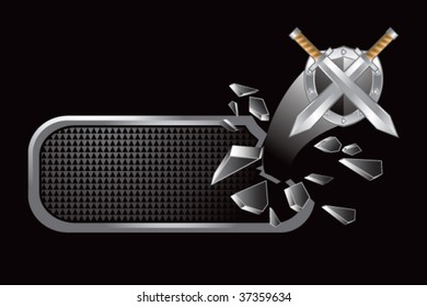 espadas cruzadas y escudo en banderas rotas