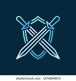 Crossed Swords with Shield vector concept colored linear icon on dark background