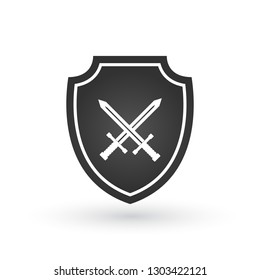 Crossed Swords and Shield. Vector illustration isolated on white background.