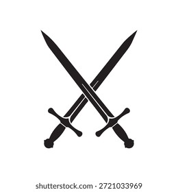 Ilustración vectorial de icono de silueta de espadas cruzadas sobre fondo blanco