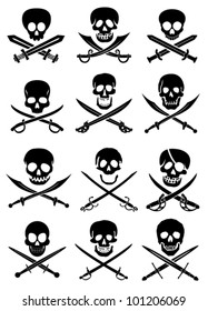 Crossed Swords with Skulls vector collection in white background