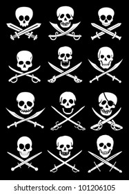 Crossed Swords with Skulls vector collection in black background