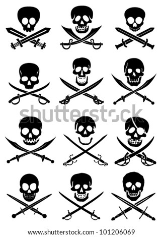 Crossed Swords with Skulls vector collection in white background