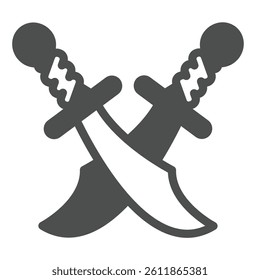 Crossed swords solid icon, arabian desert concept. Vector graphics. Arabian warrior famous antique weapon sign on white background, glyph style icon for mobile or web design